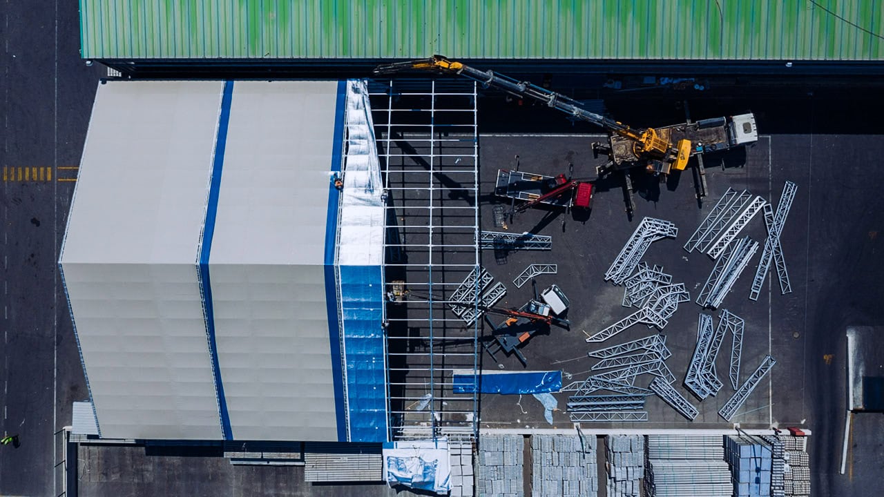 Construction crane and steel framework assembly at a building site, Istanbul.